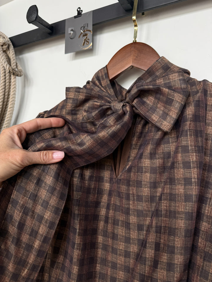 Ellendale Chocolate Gingham Bubble Hem Top