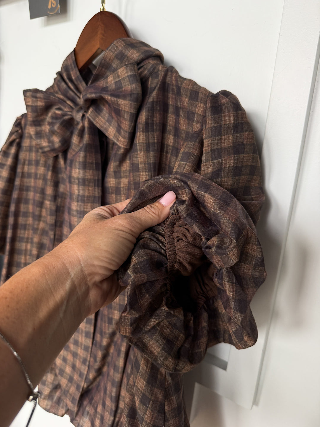 Ellendale Chocolate Gingham Bubble Hem Top