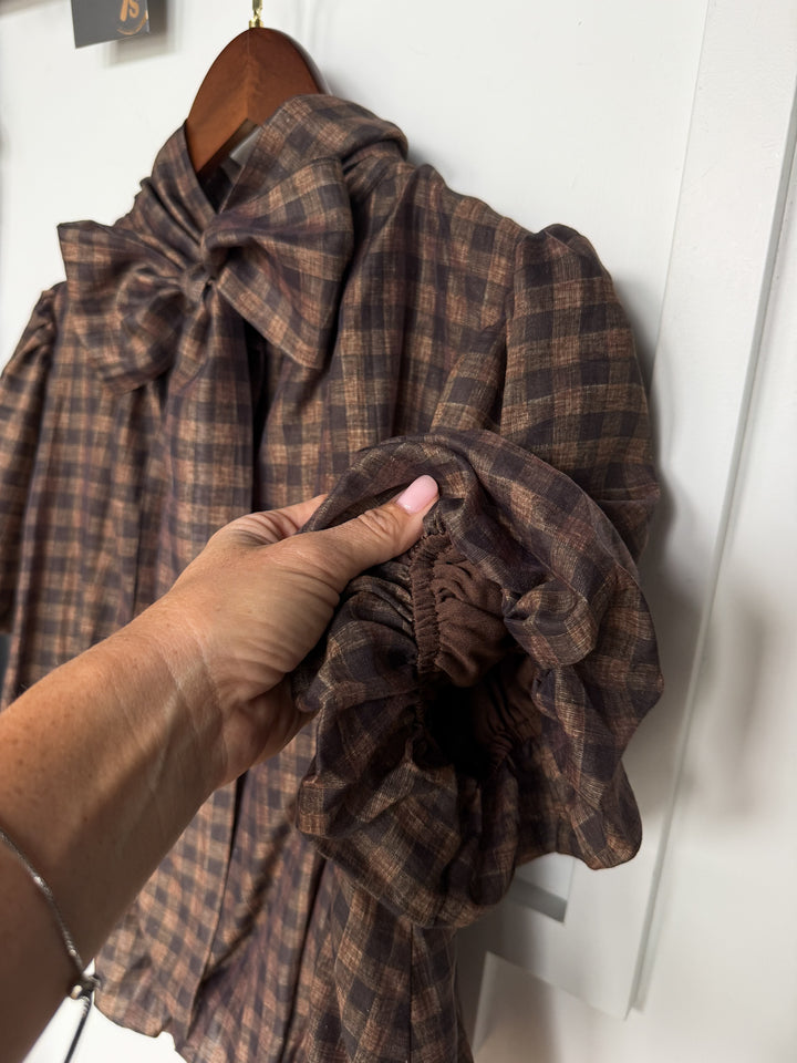 Ellendale Chocolate Gingham Bubble Hem Top