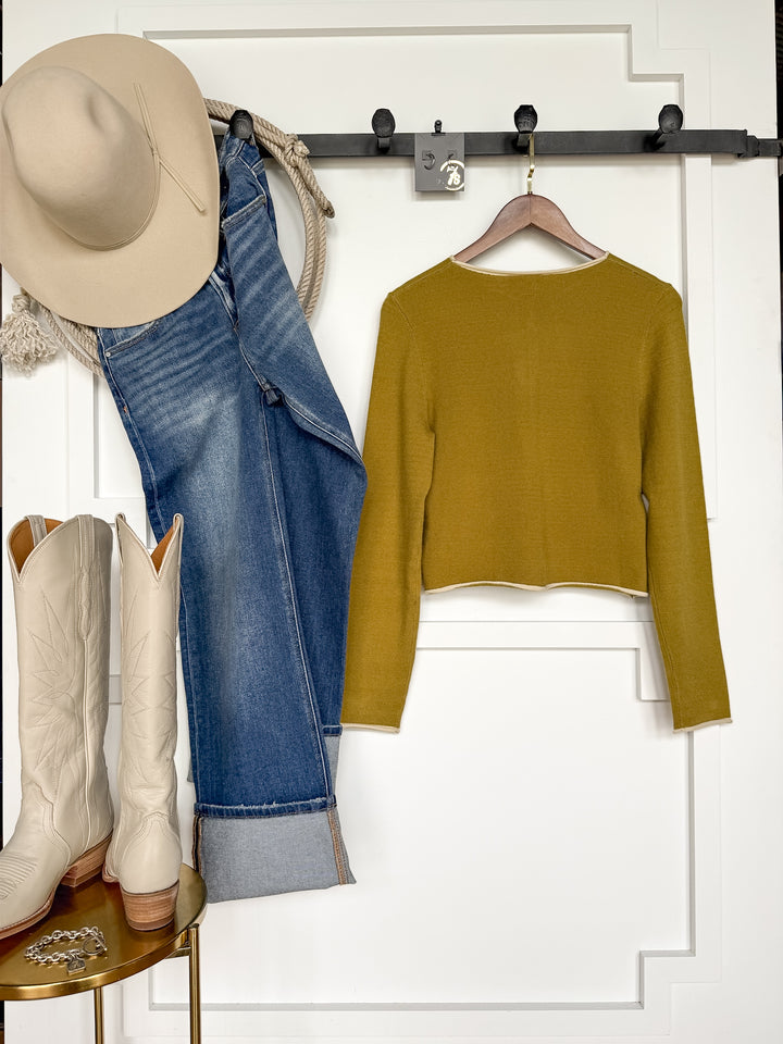 Camargo Chartreuse Button Up Cardigan
