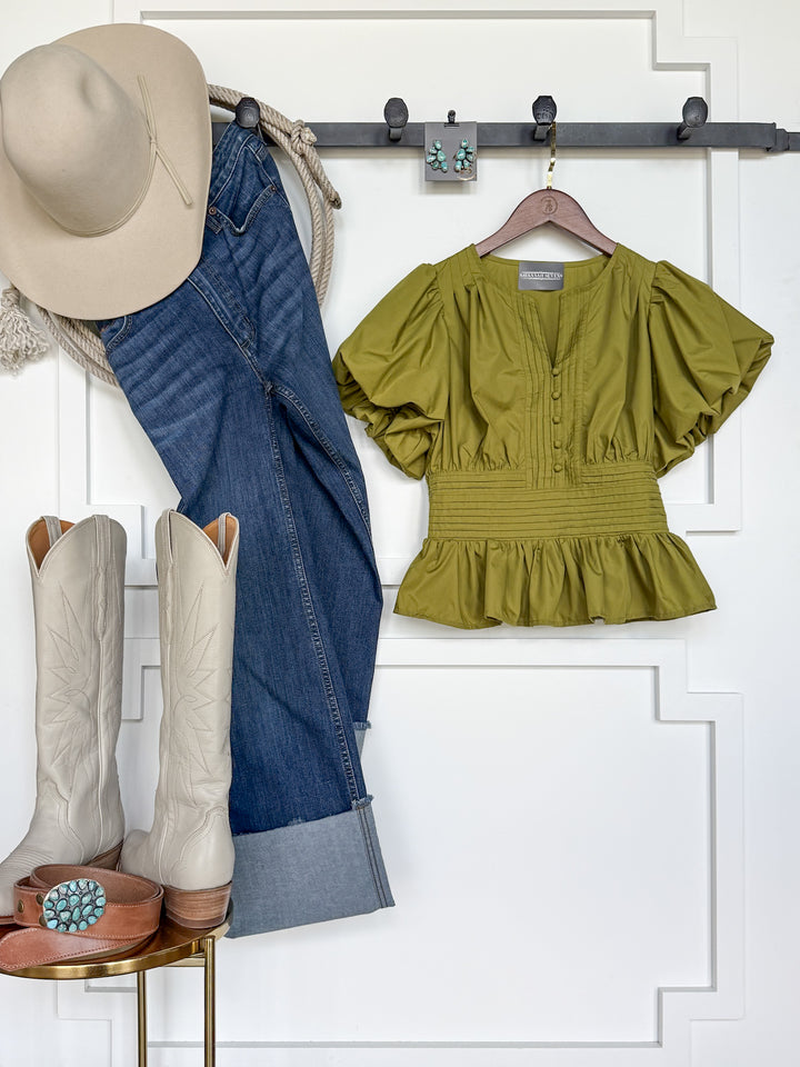 Grangeville Olive Puff Sleeve Top