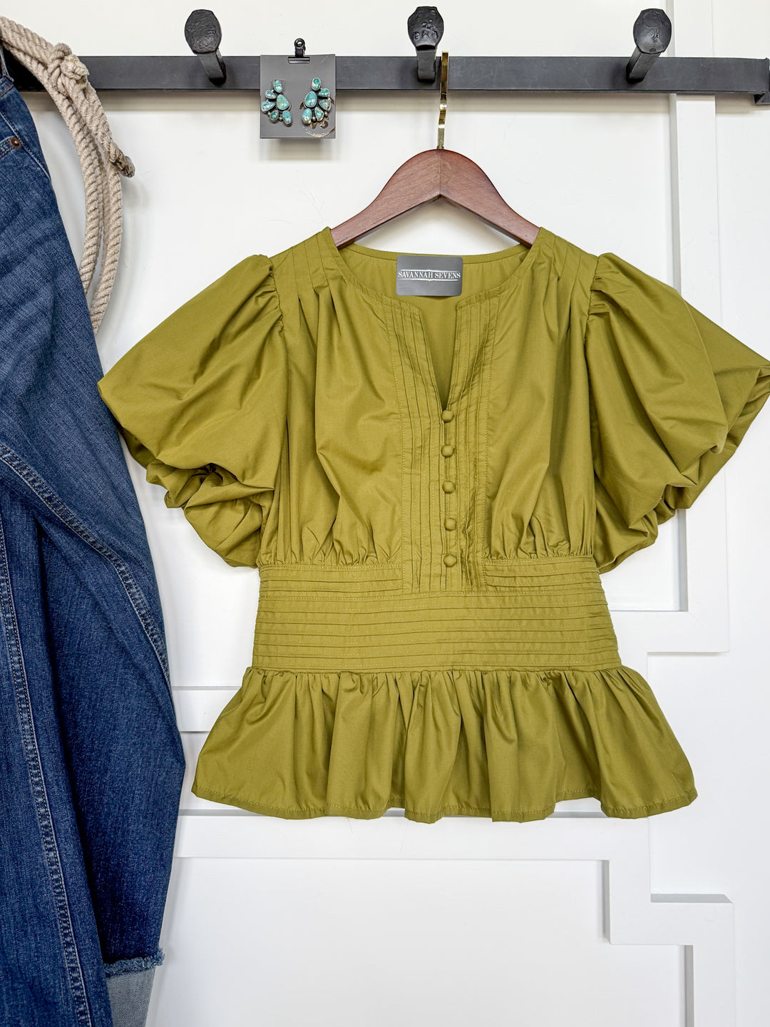 Grangeville Olive Puff Sleeve Top