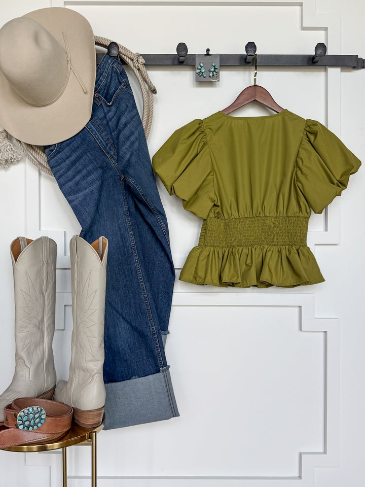 Grangeville Olive Puff Sleeve Top