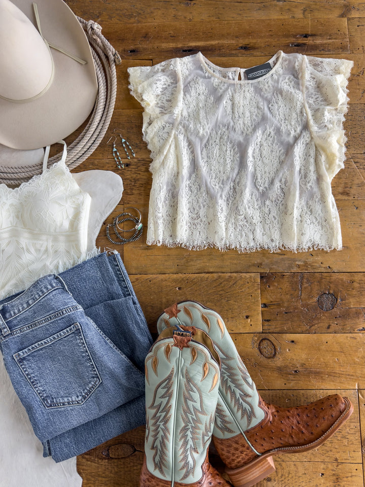 Anniston Natural Lace Crop Top