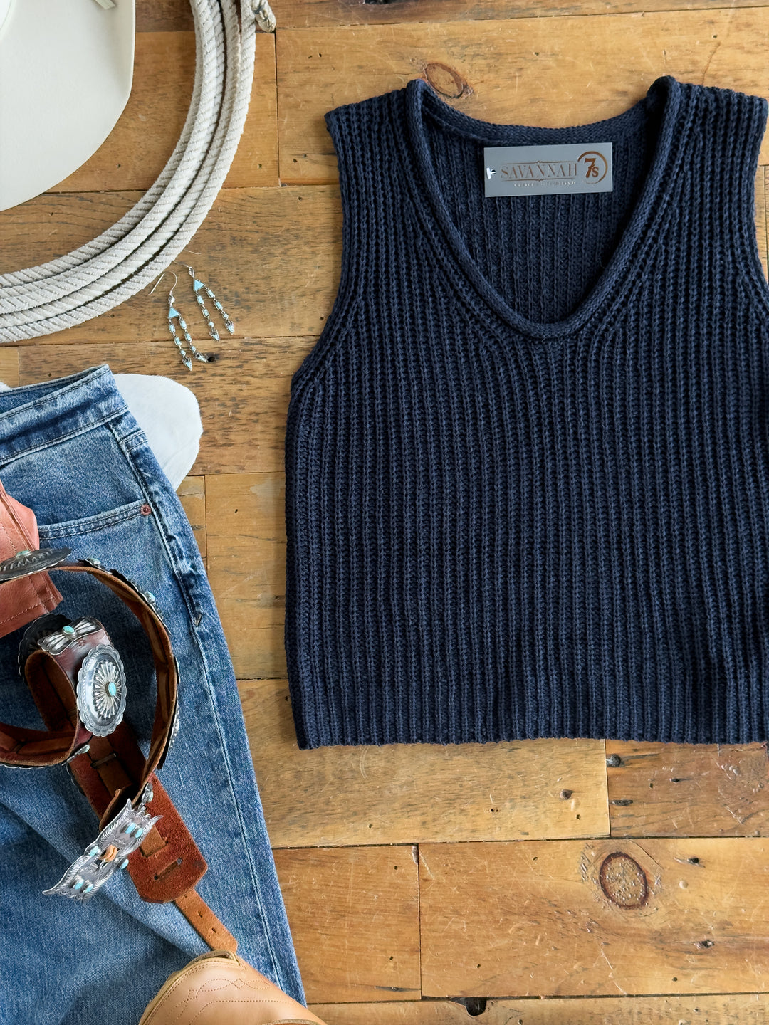 Talco Navy Sleeveless Knit Top