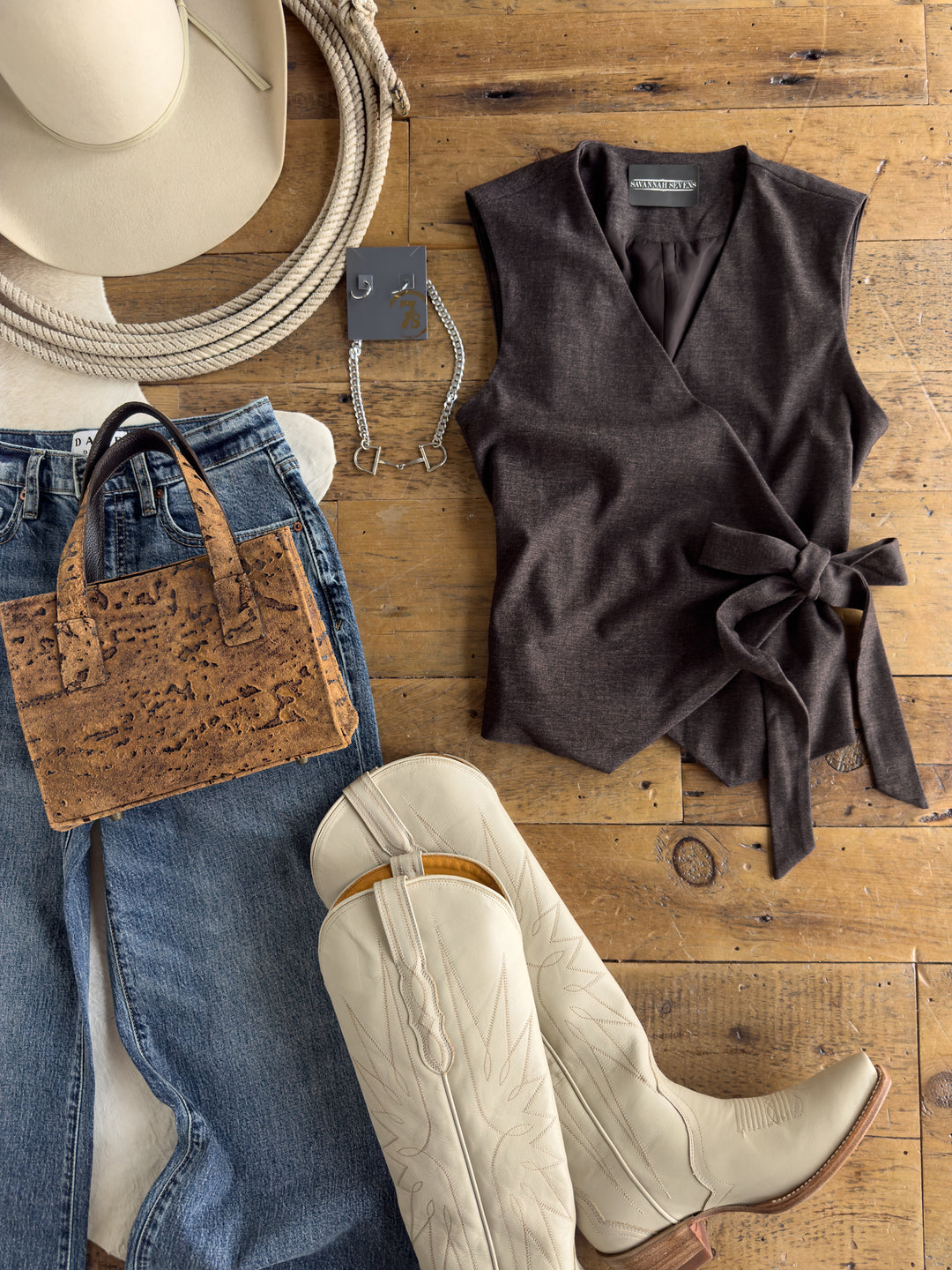Straton Charcoal Brown Side Tie Vest Top