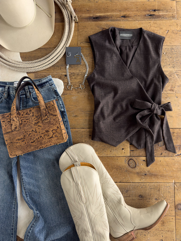 Straton Charcoal Brown Side Tie Vest Top