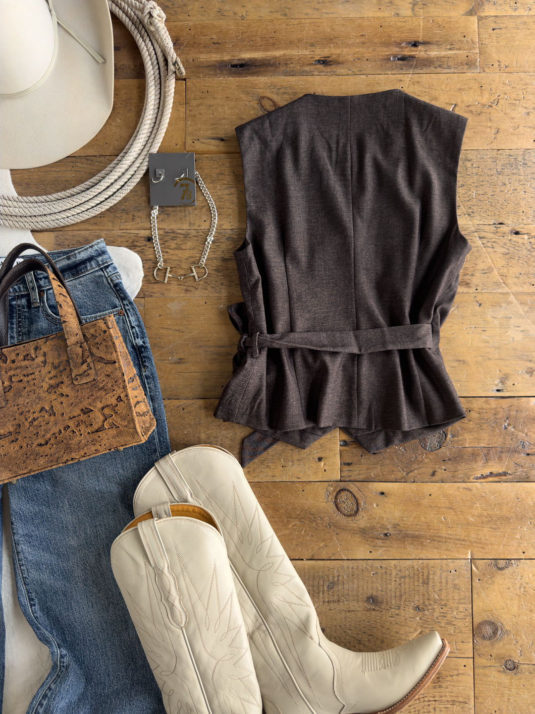 Straton Charcoal Brown Side Tie Vest Top