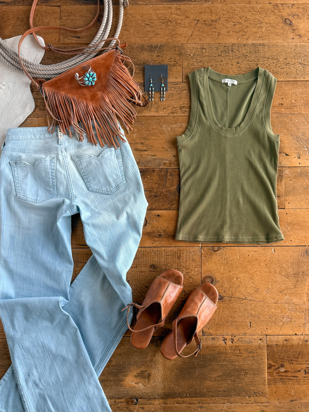 Gentry Olive Ribbed Basic Tank