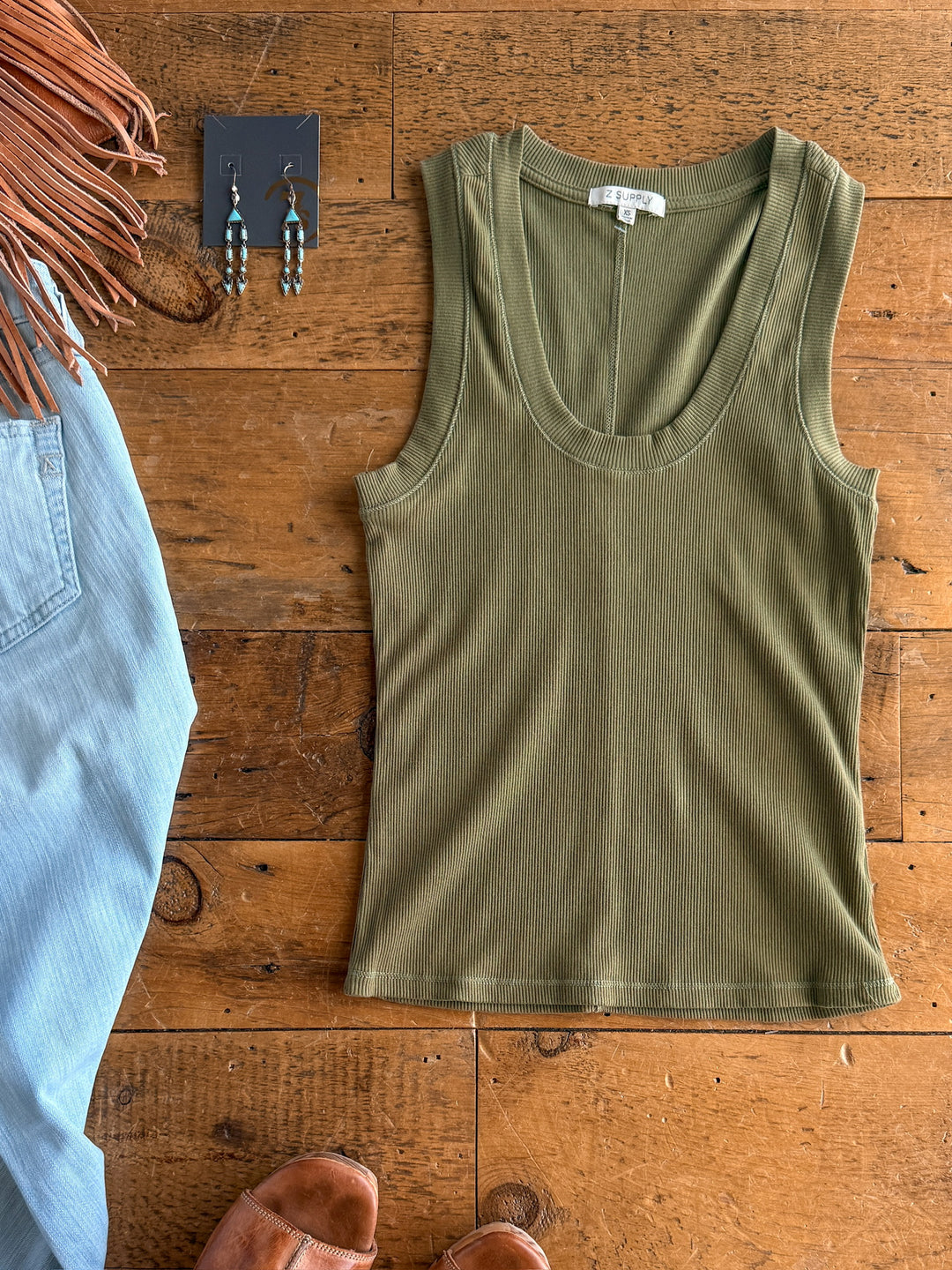 Gentry Olive Ribbed Basic Tank