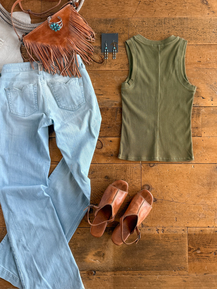 Gentry Olive Ribbed Basic Tank