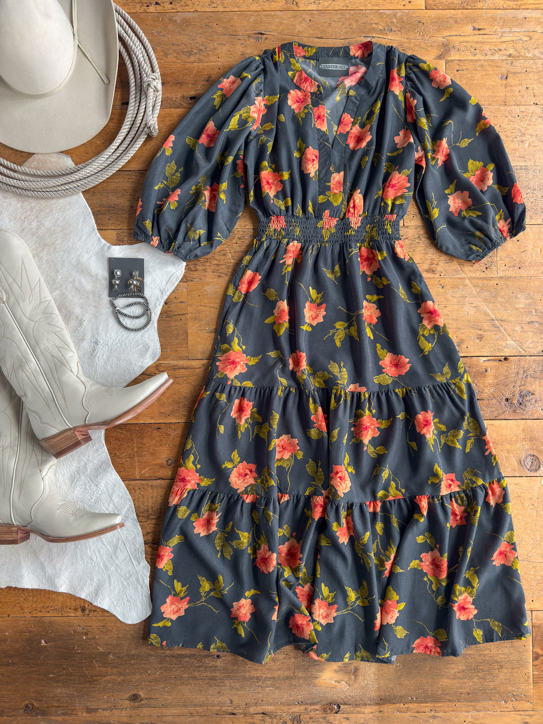 Arcata Slate Floral Half Sleeve Dress