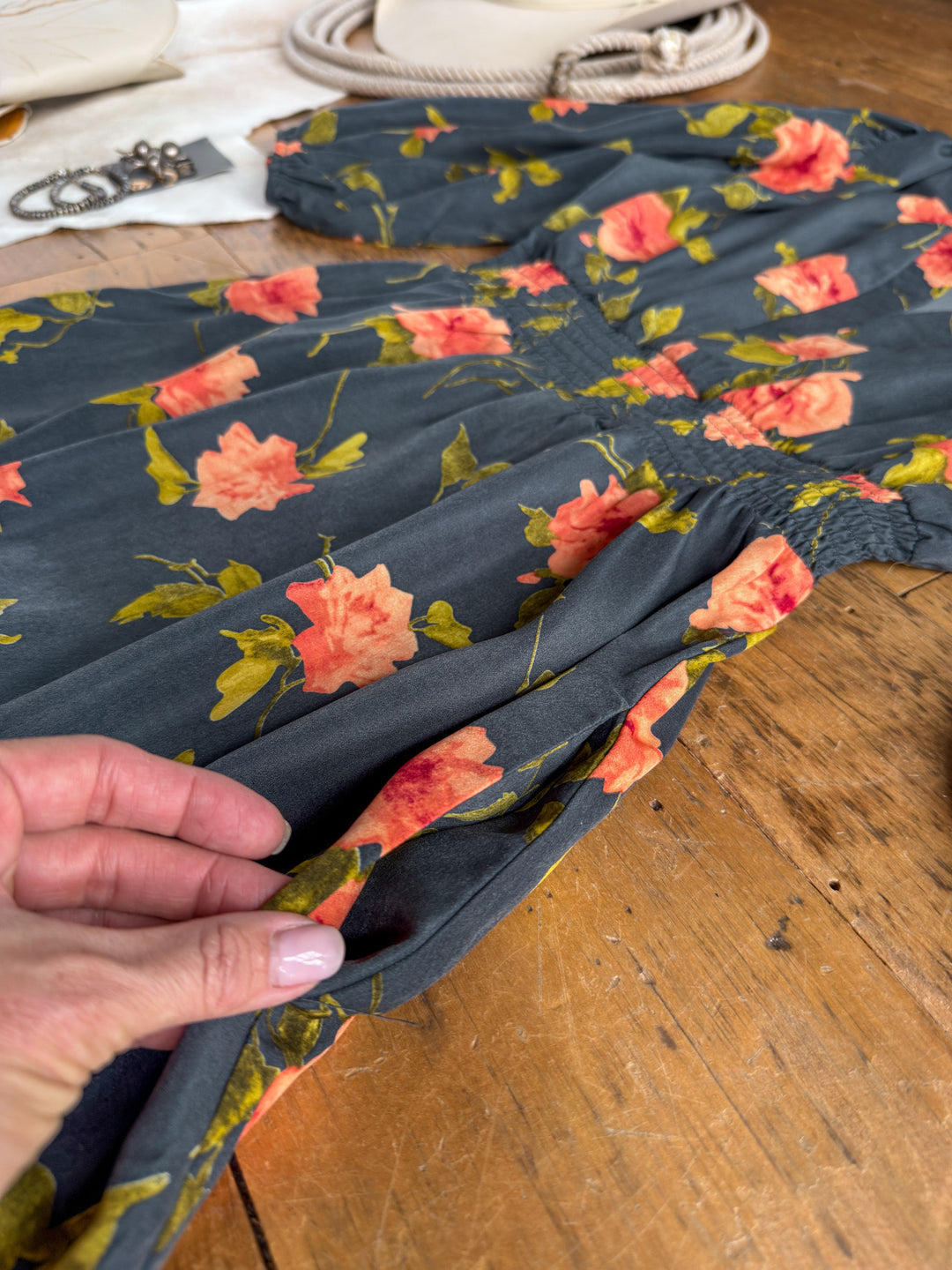 Arcata Slate Floral Half Sleeve Dress