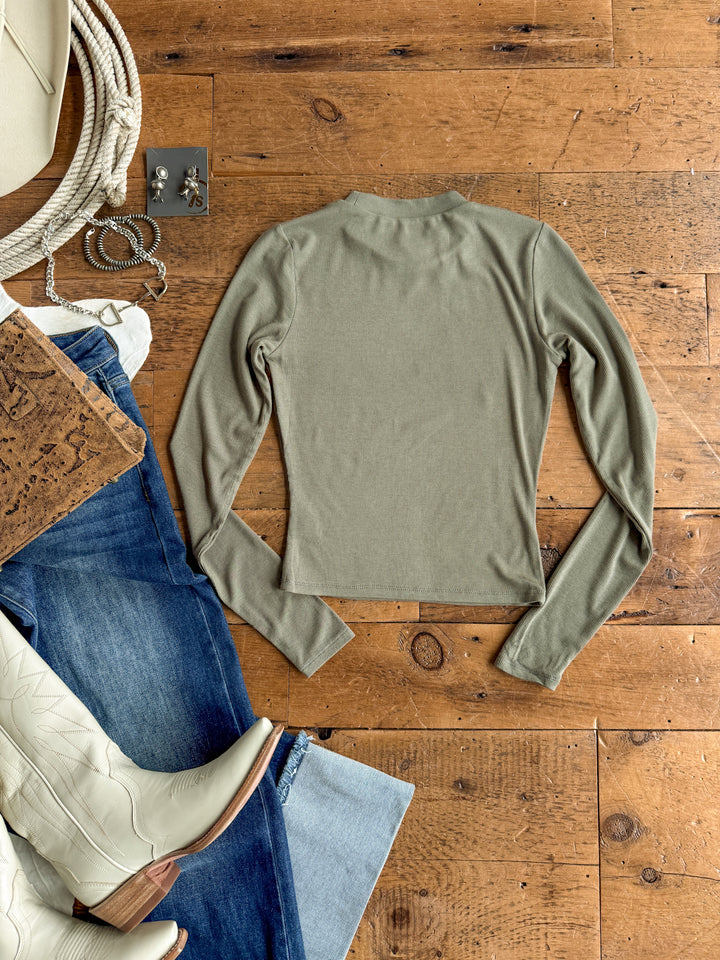 Tifton Silver Sage Ribbed Basic Top