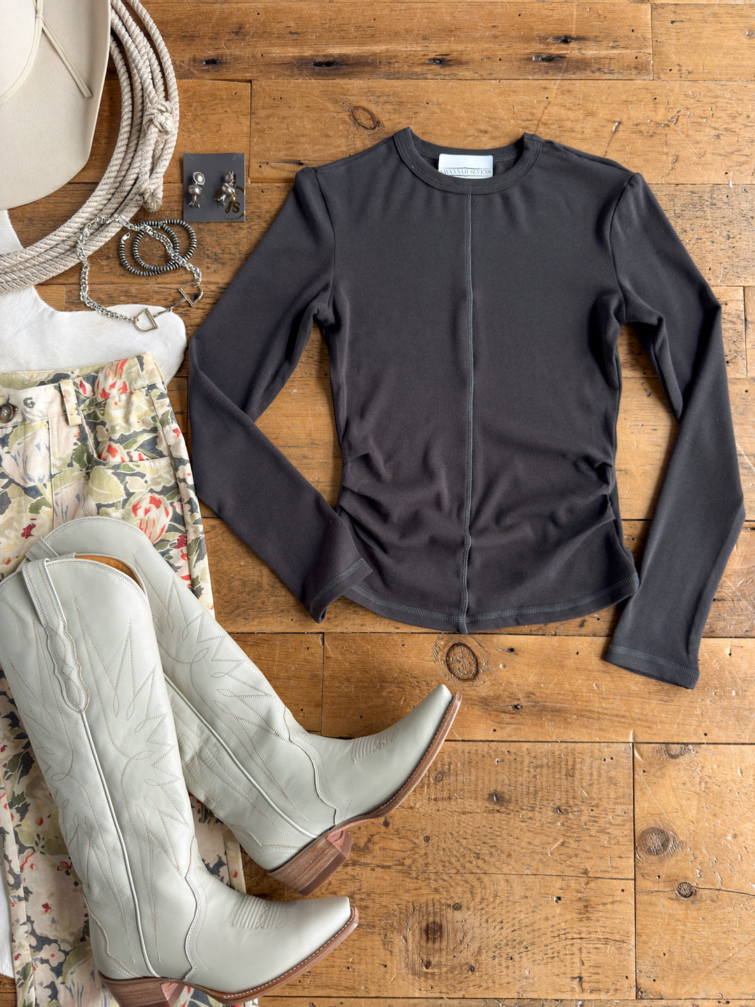 Whitwell Charcoal Ruched Top
