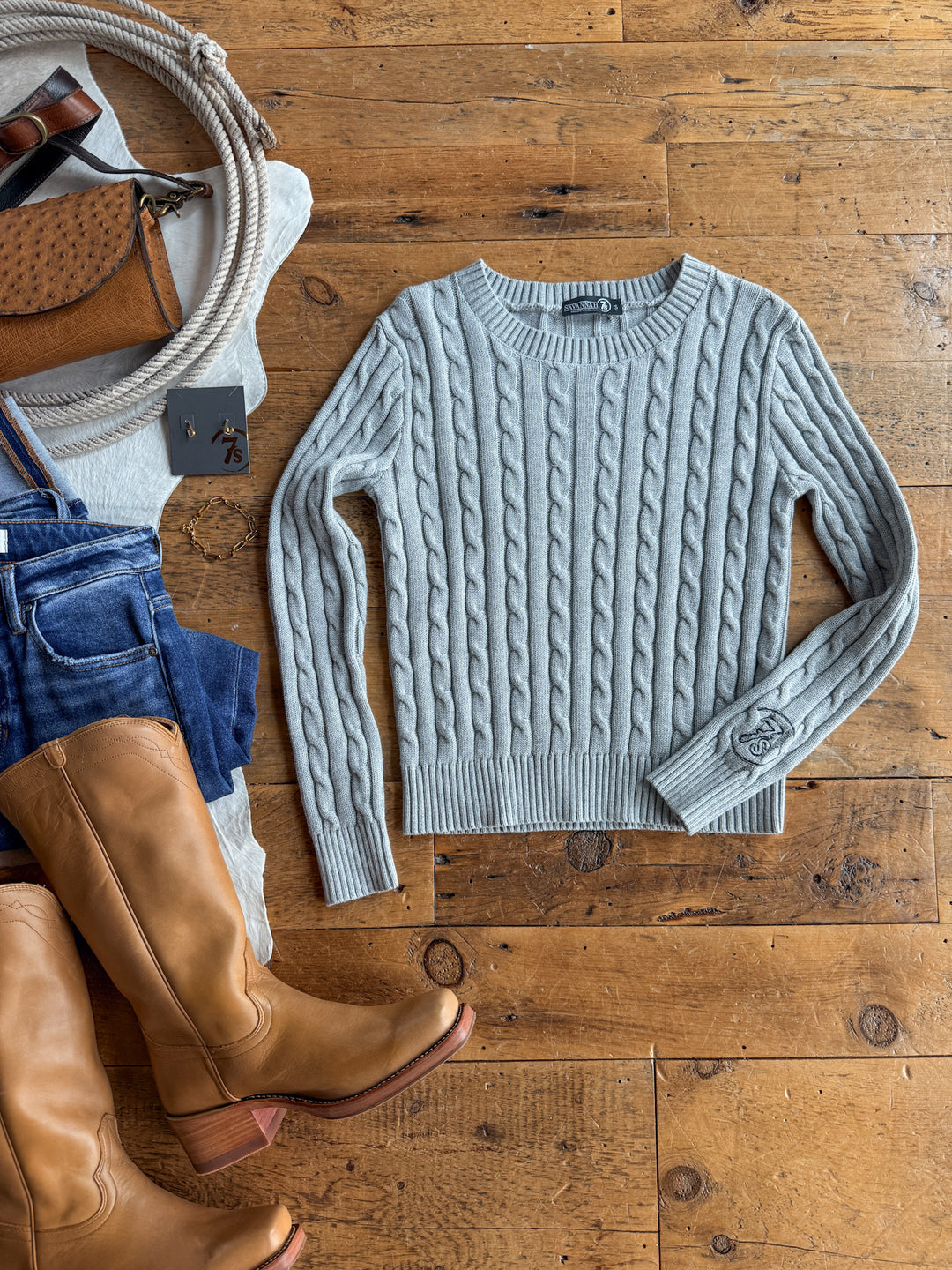 S7s Grey Cable Knit Sweater {Exclusive}