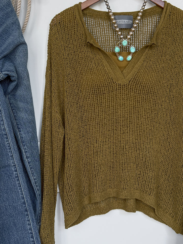 Ocilla Olive Open Knit Top