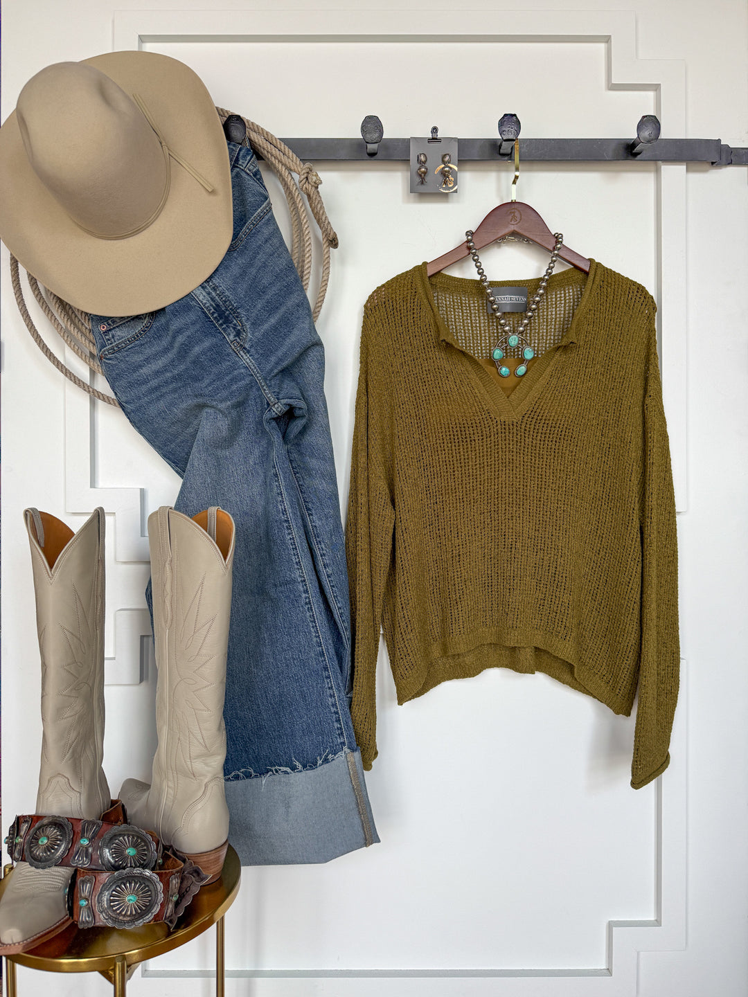 Ocilla Olive Open Knit Top