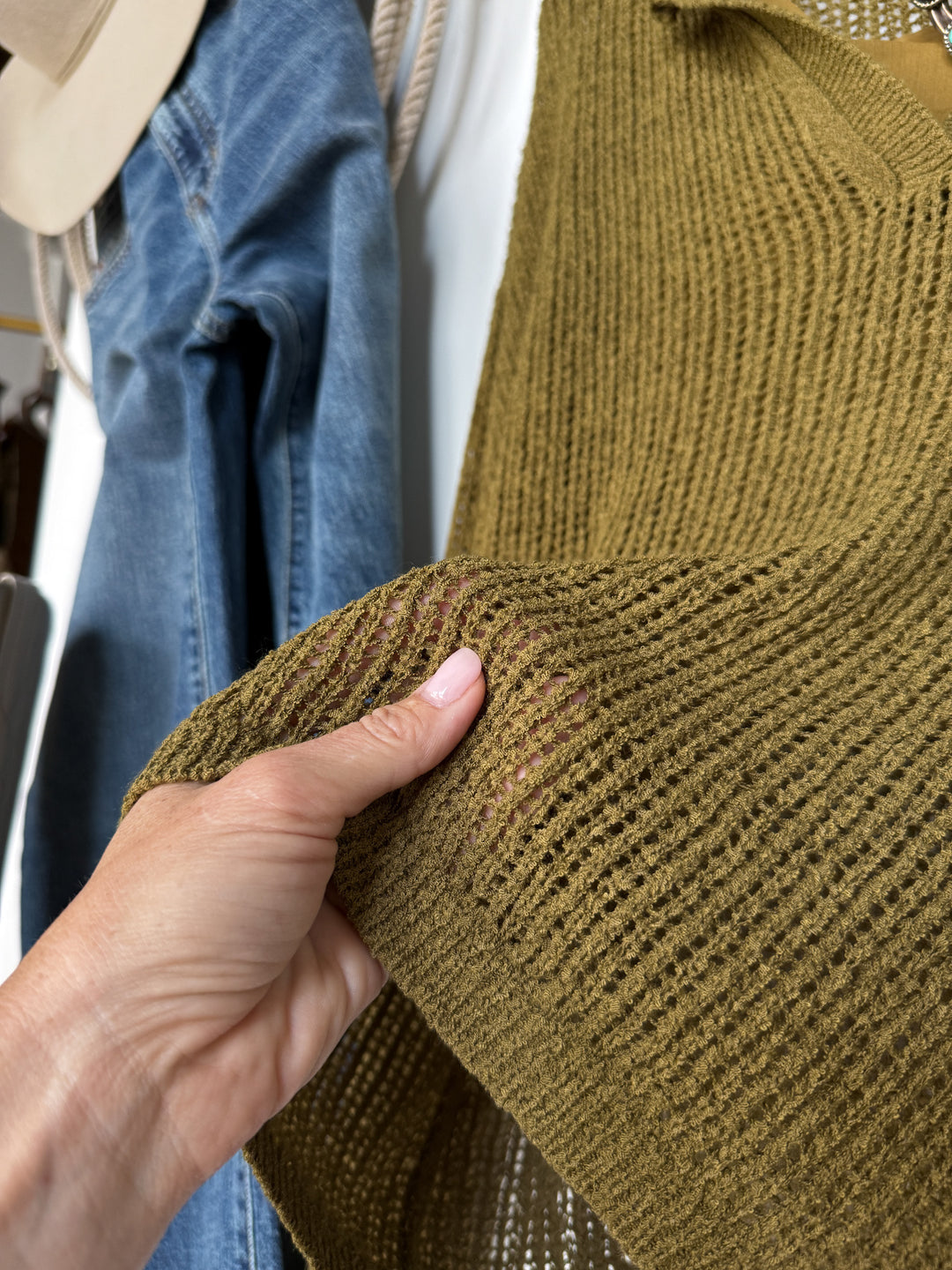 Ocilla Olive Open Knit Top