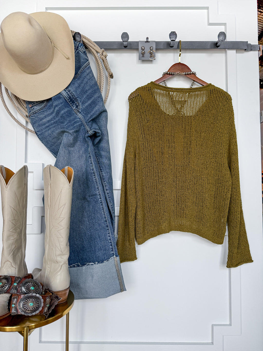 Ocilla Olive Open Knit Top