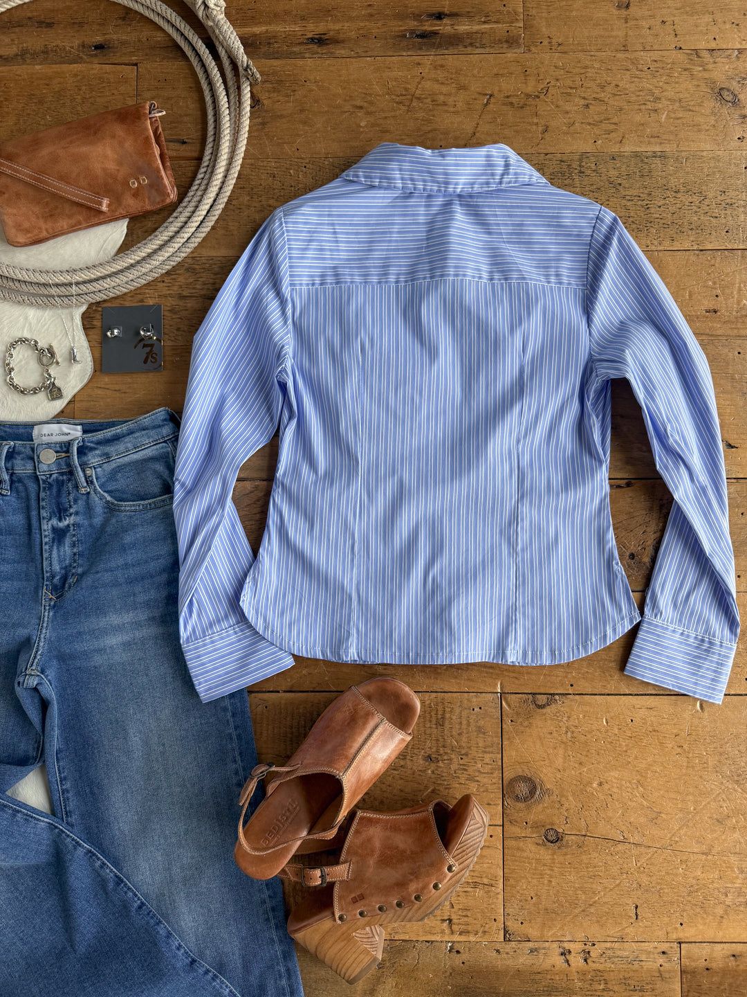 Mandeville Blue Striped Pleat Top