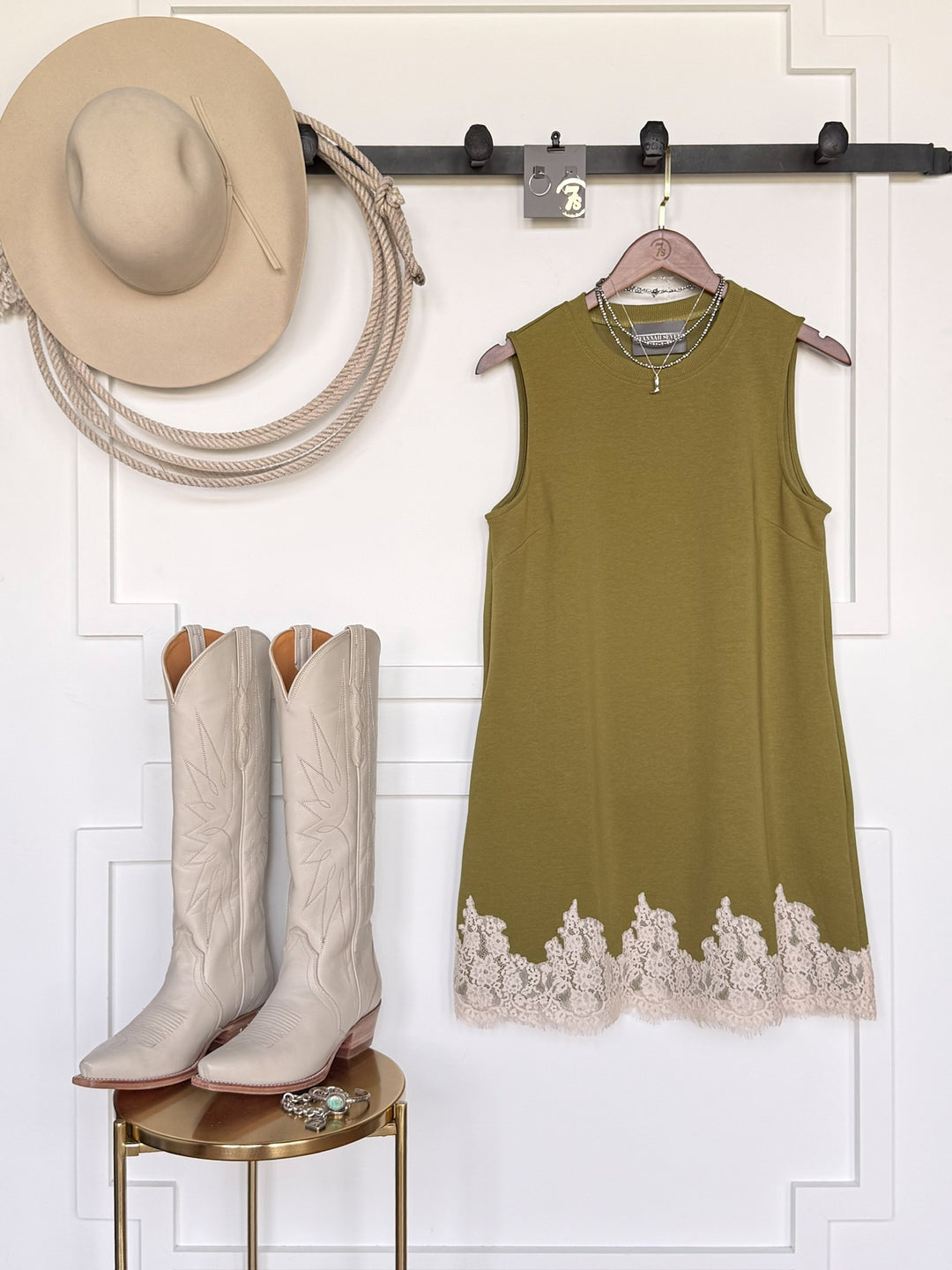 Tusayan Green Olive Lace Trim Dress