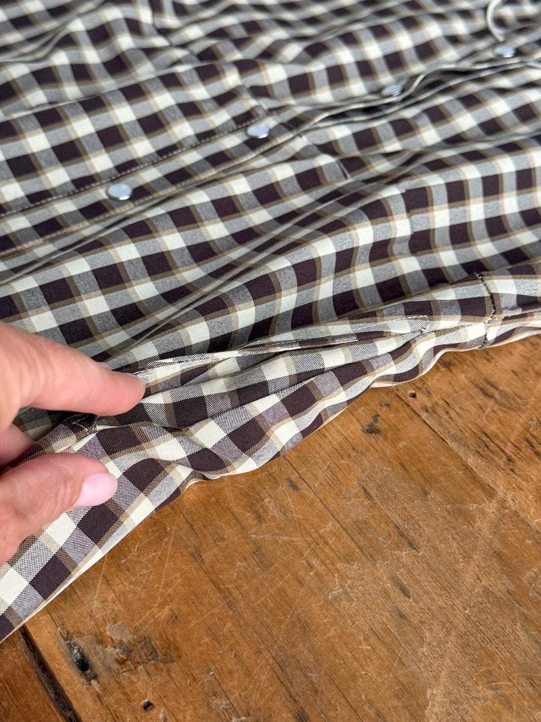 Wynnewood Espresso Gingham Pearl Snap Dress
