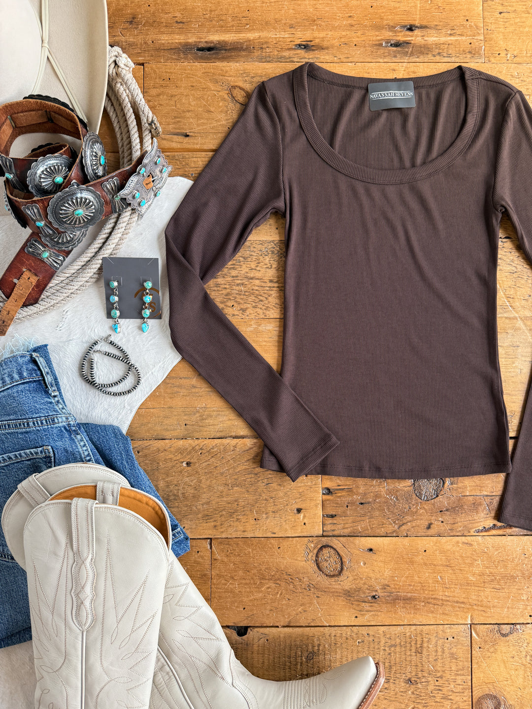 Highland Espresso Ribbed Basic Top
