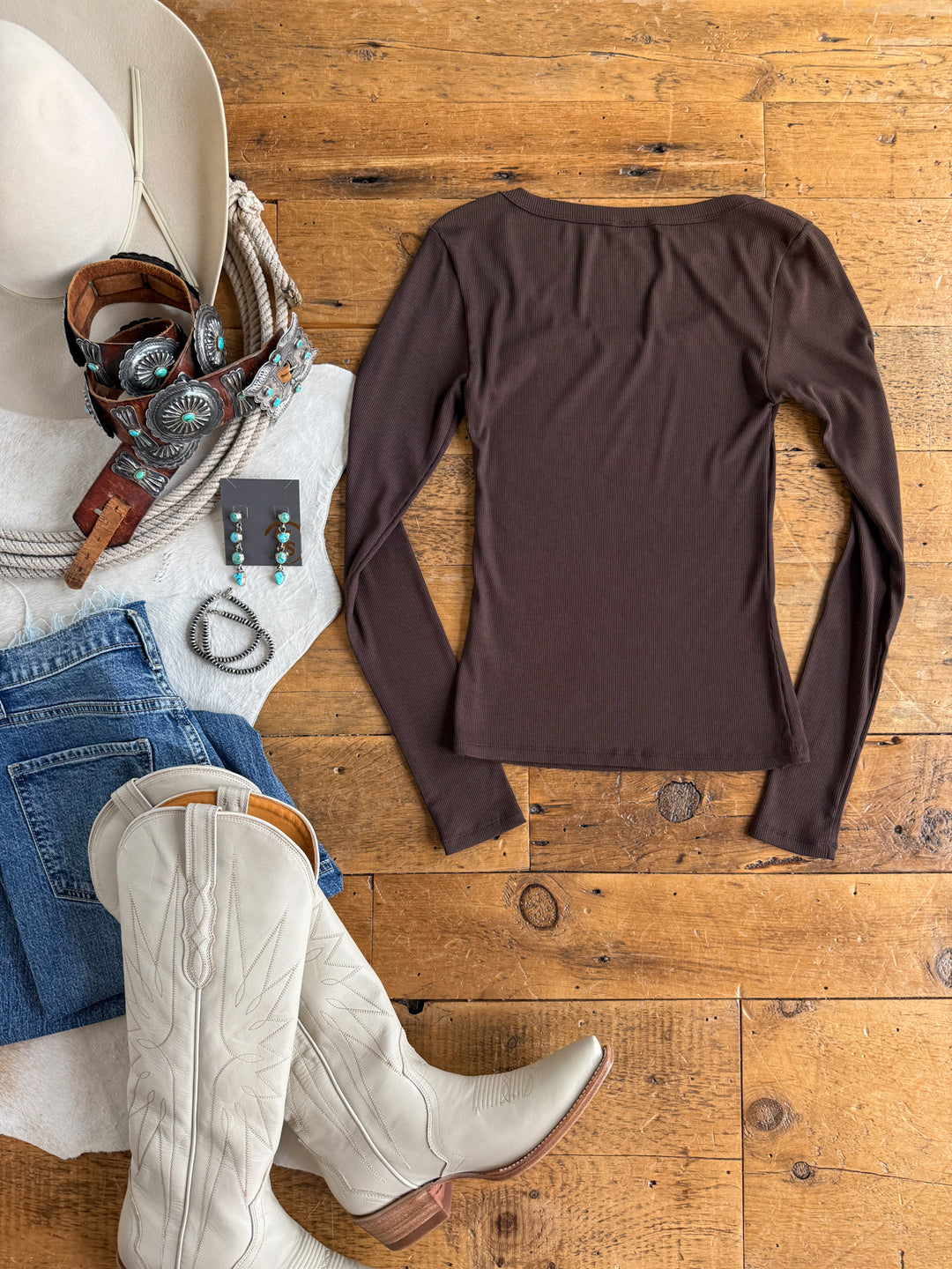 Highland Espresso Ribbed Basic Top