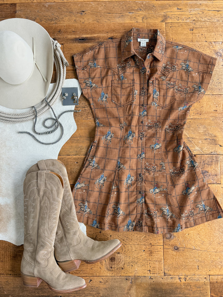 Aledo Western Plaid Pearl Snap Dress