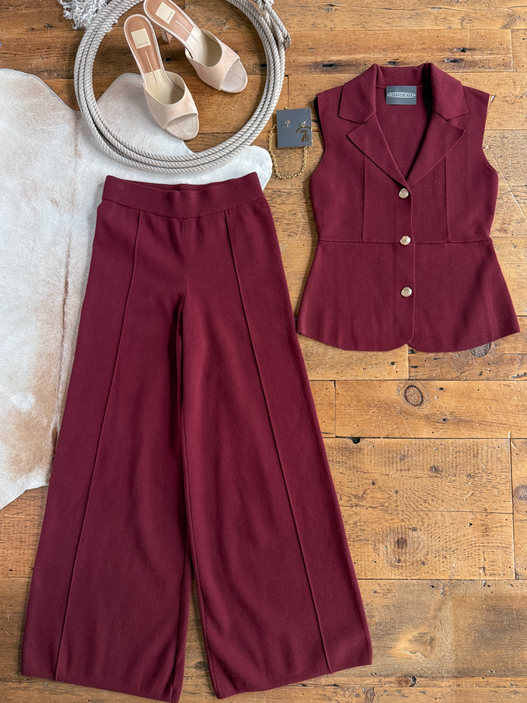 Tolleson Burgundy Knit Vest Set