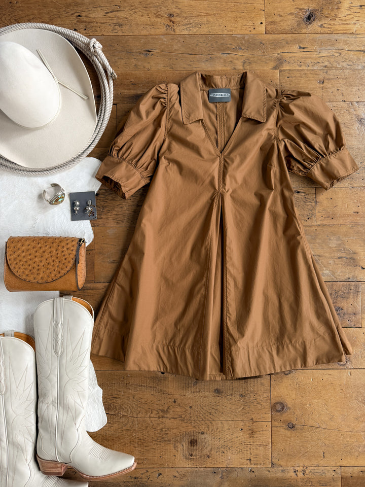 Anguilla Caramel Puff Sleeve Dress