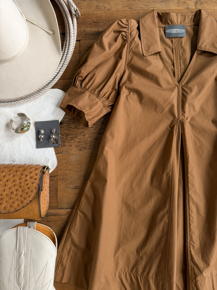 Anguilla Caramel Puff Sleeve Dress