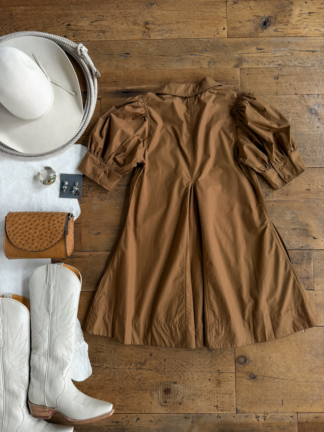 Anguilla Caramel Puff Sleeve Dress