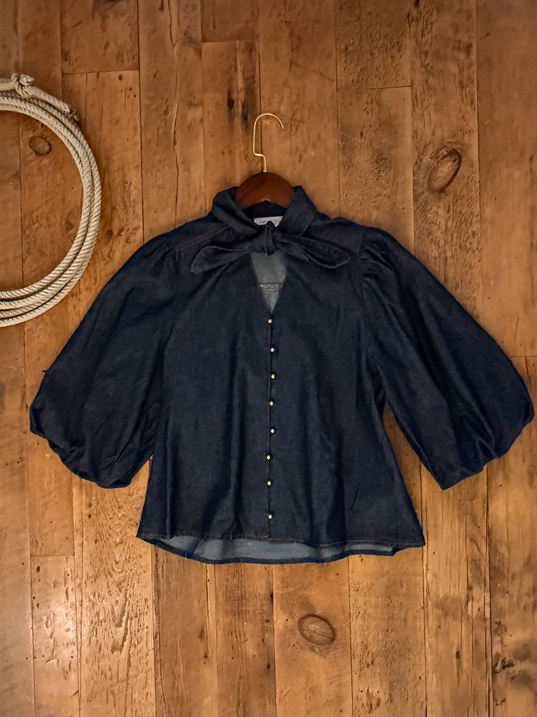 Albuquerque Denim Tie Neck Top