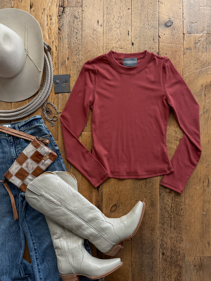 Alva Red Clay Ribbed Basic Top