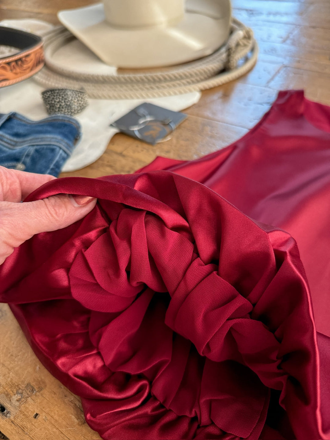 Aniwa Red Satin Bubble Hem Top