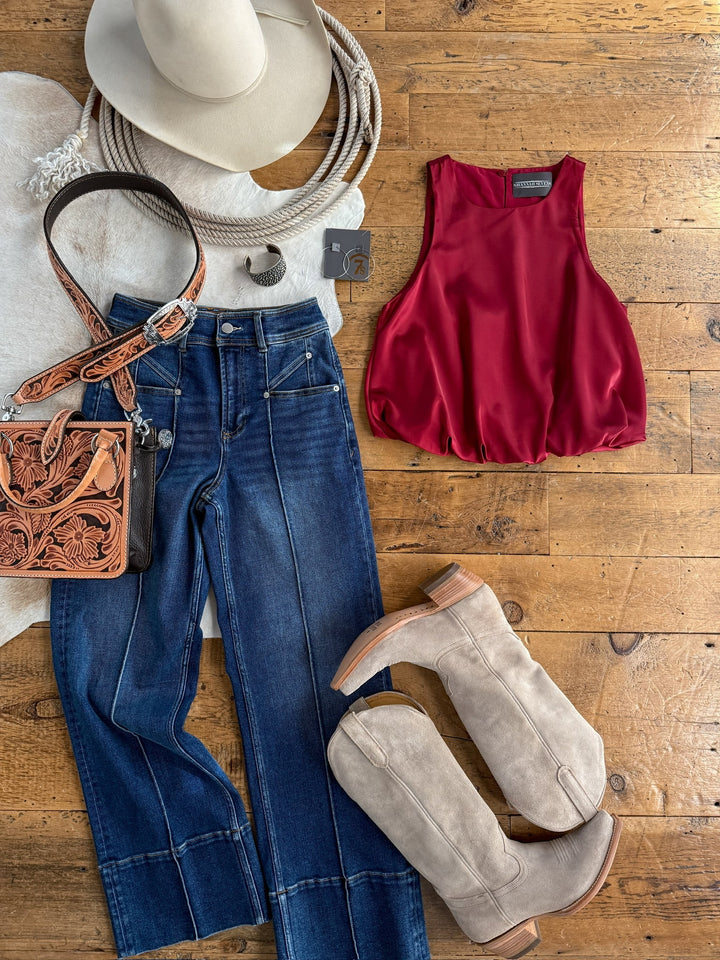 Aniwa Red Satin Bubble Hem Top