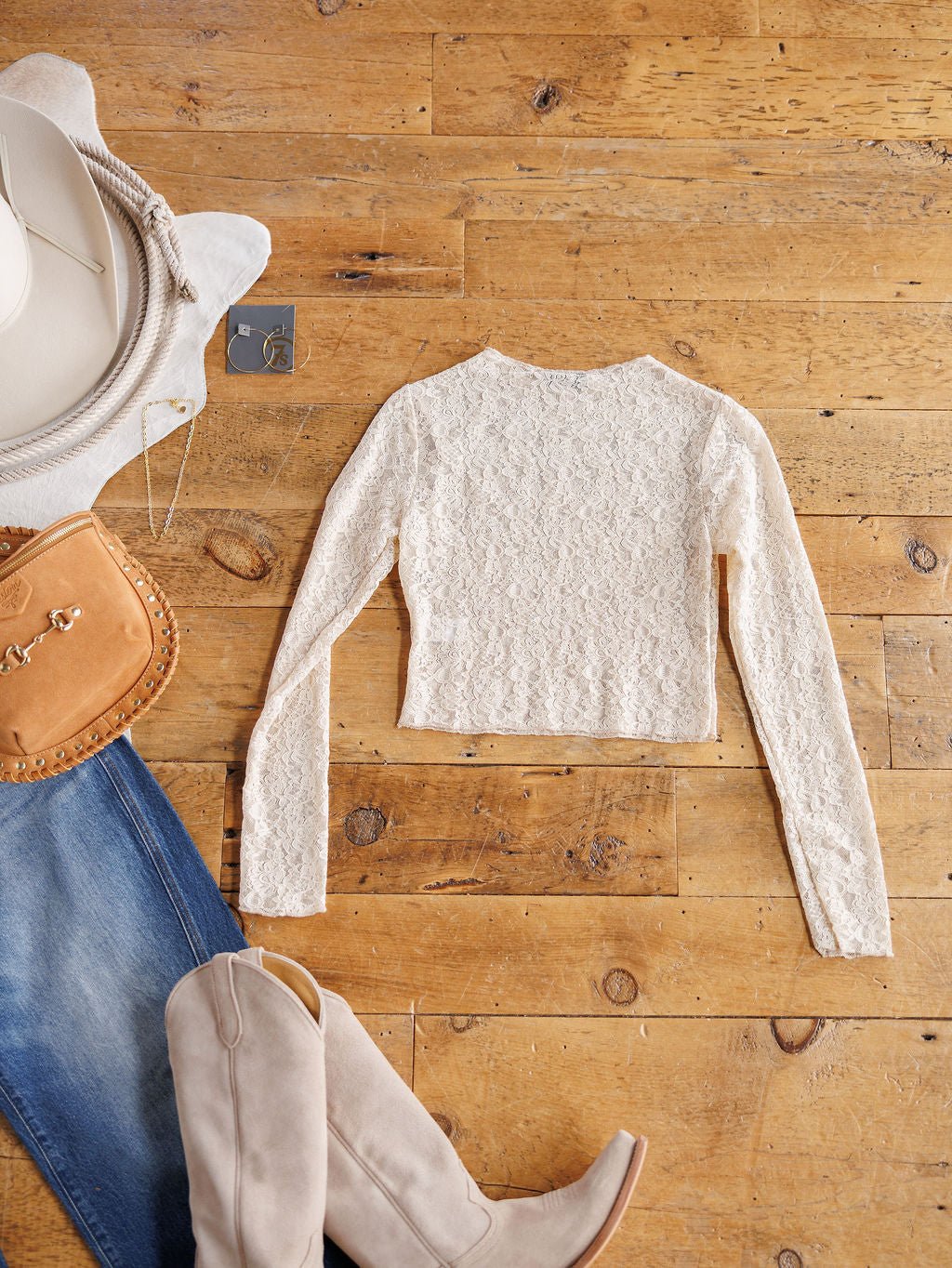 Anniston Natural Lace Cropped Top