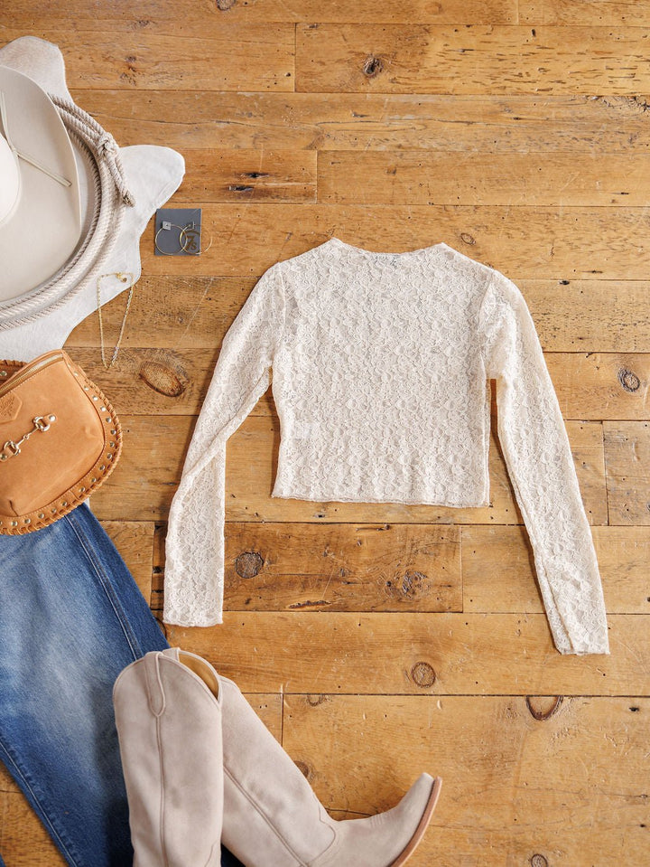Anniston Natural Lace Cropped Top
