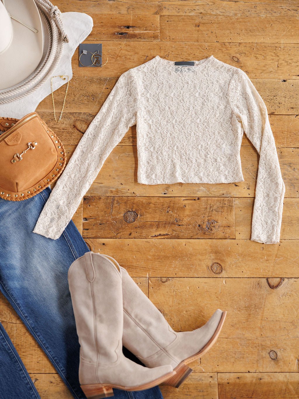 Anniston Natural Lace Cropped Top