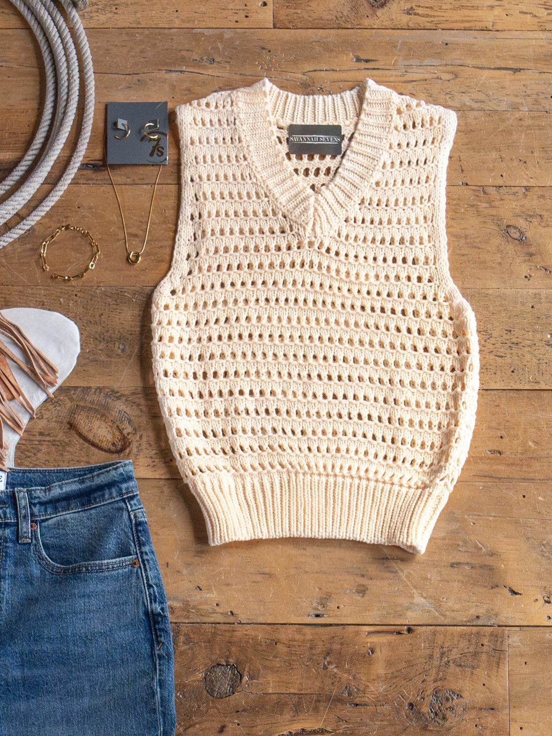 Anoka Cream Cable Knit Sleeveless Top