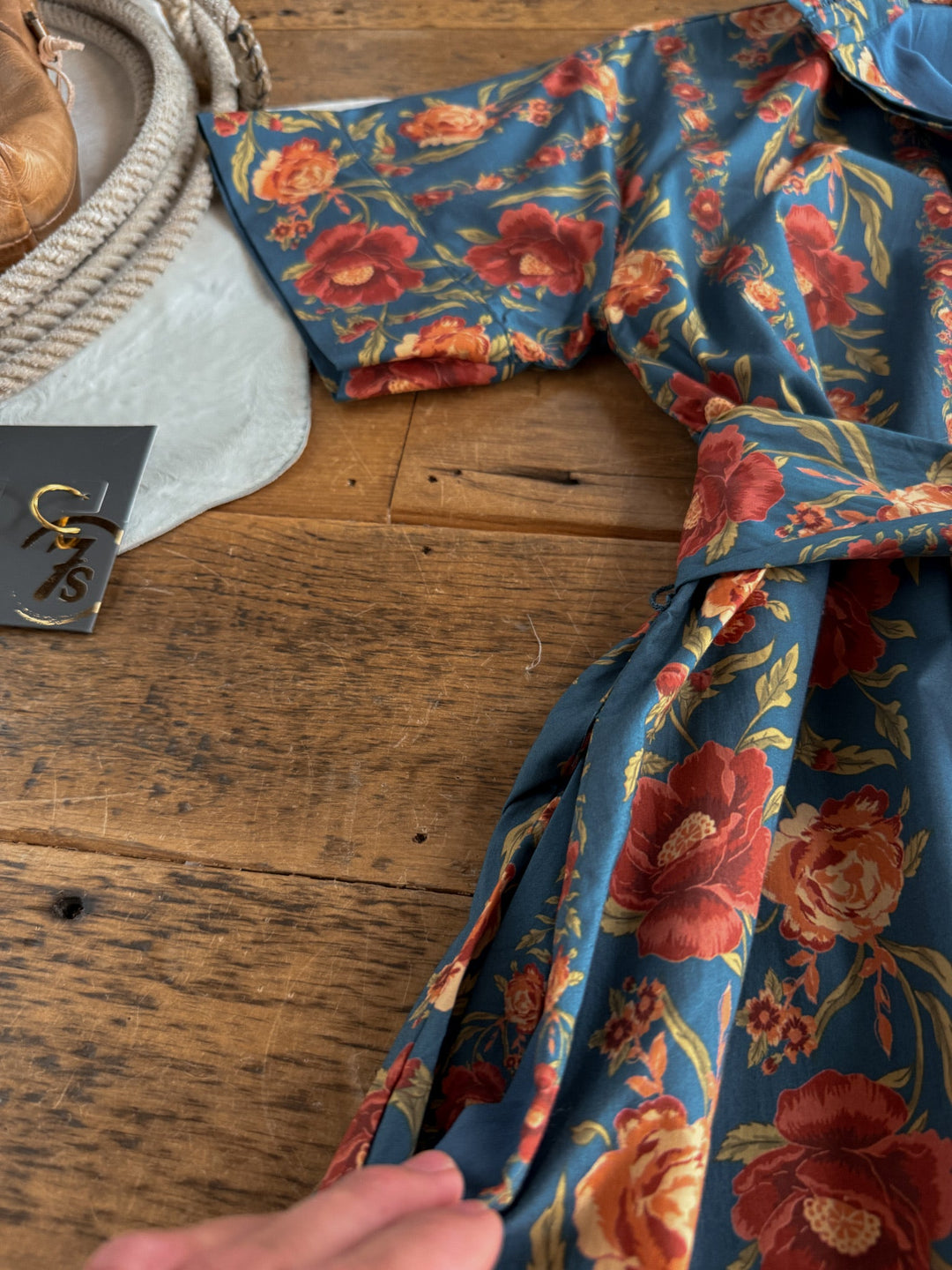 Antigo Teal Floral Button Up Dress