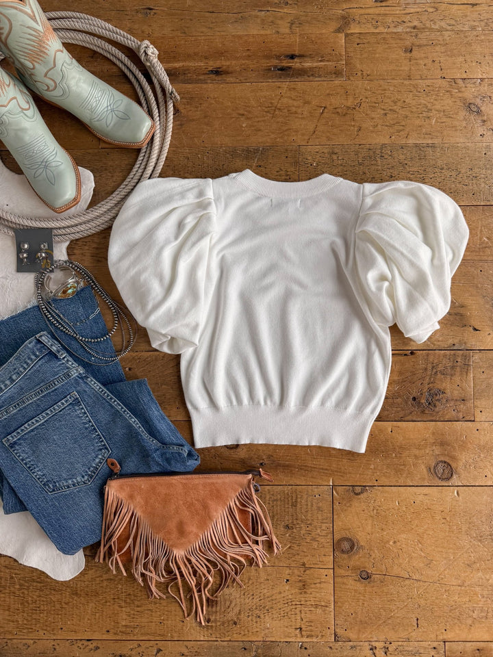 Arietta White Puff Sleeve Top