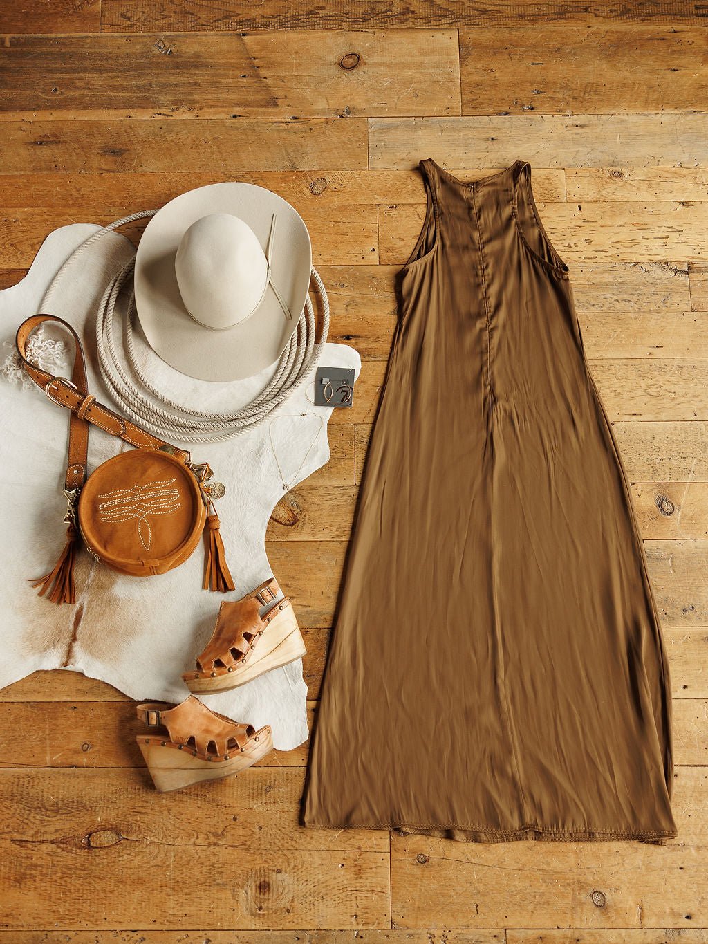 Auburn Golden Brown Satin Dress