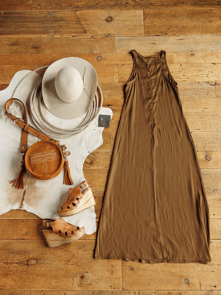 Auburn Golden Brown Satin Dress