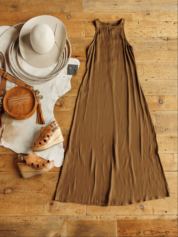 Auburn Golden Brown Satin Dress