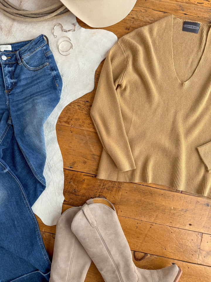 Avilla Camel Ribbed Knit Top