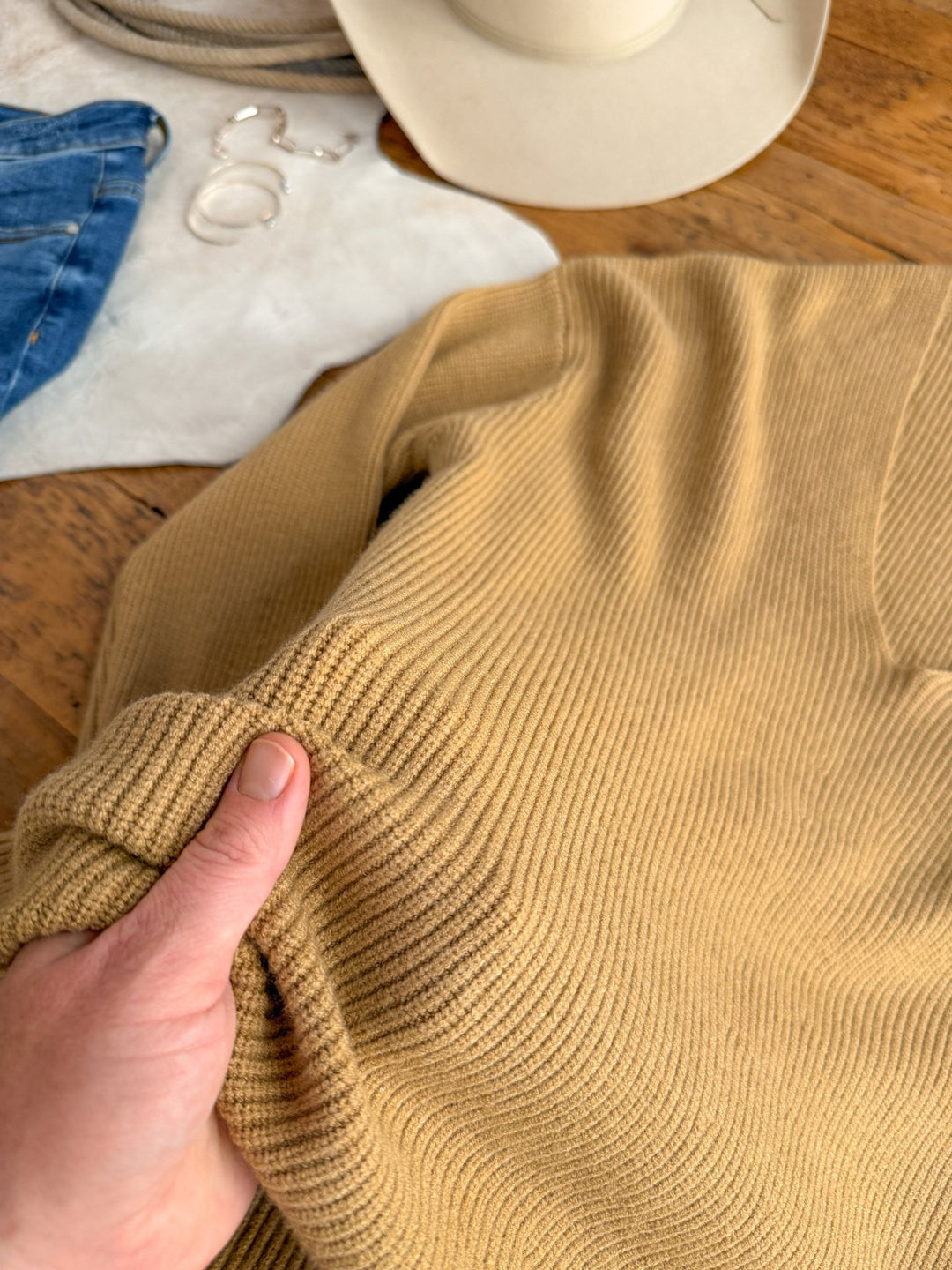 Avilla Camel Ribbed Knit Top