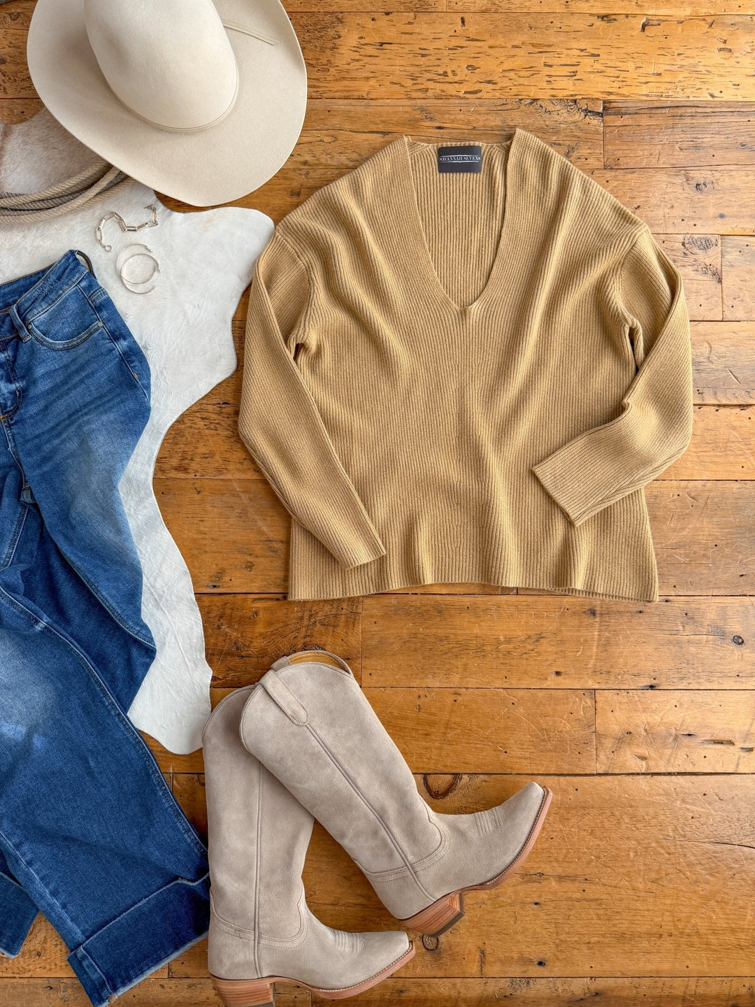 Avilla Camel Ribbed Knit Top